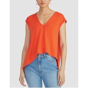 Rachel‎ Roy V-Neck Sleeveless Blouse Hi-Lo Hem Bright Orange Top Size Small